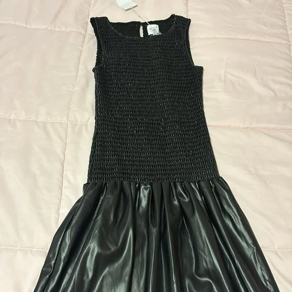 MISA Faux-Leather Drop-Waist Dress